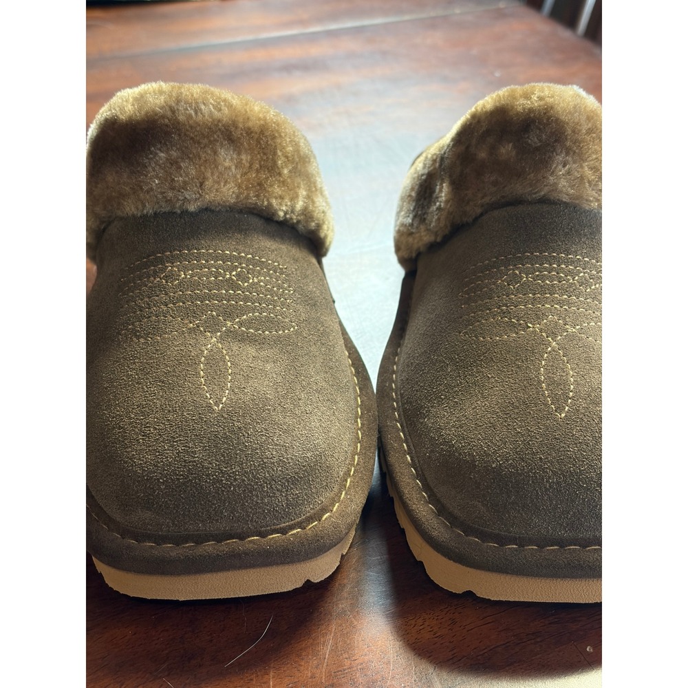 Ariat Jackie Square Toe Brown Suede Western Stitch Faux Fur Slippers Womens 11